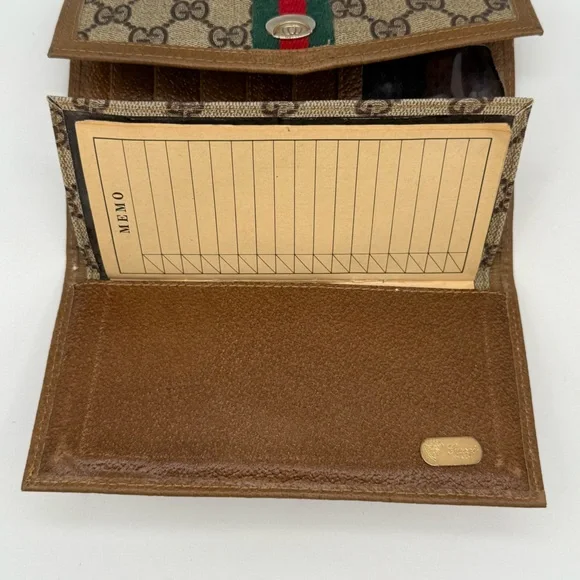 Vintage Gucci Trifold Monogrammed Clutch Brown Tan - Picture 11 of 15